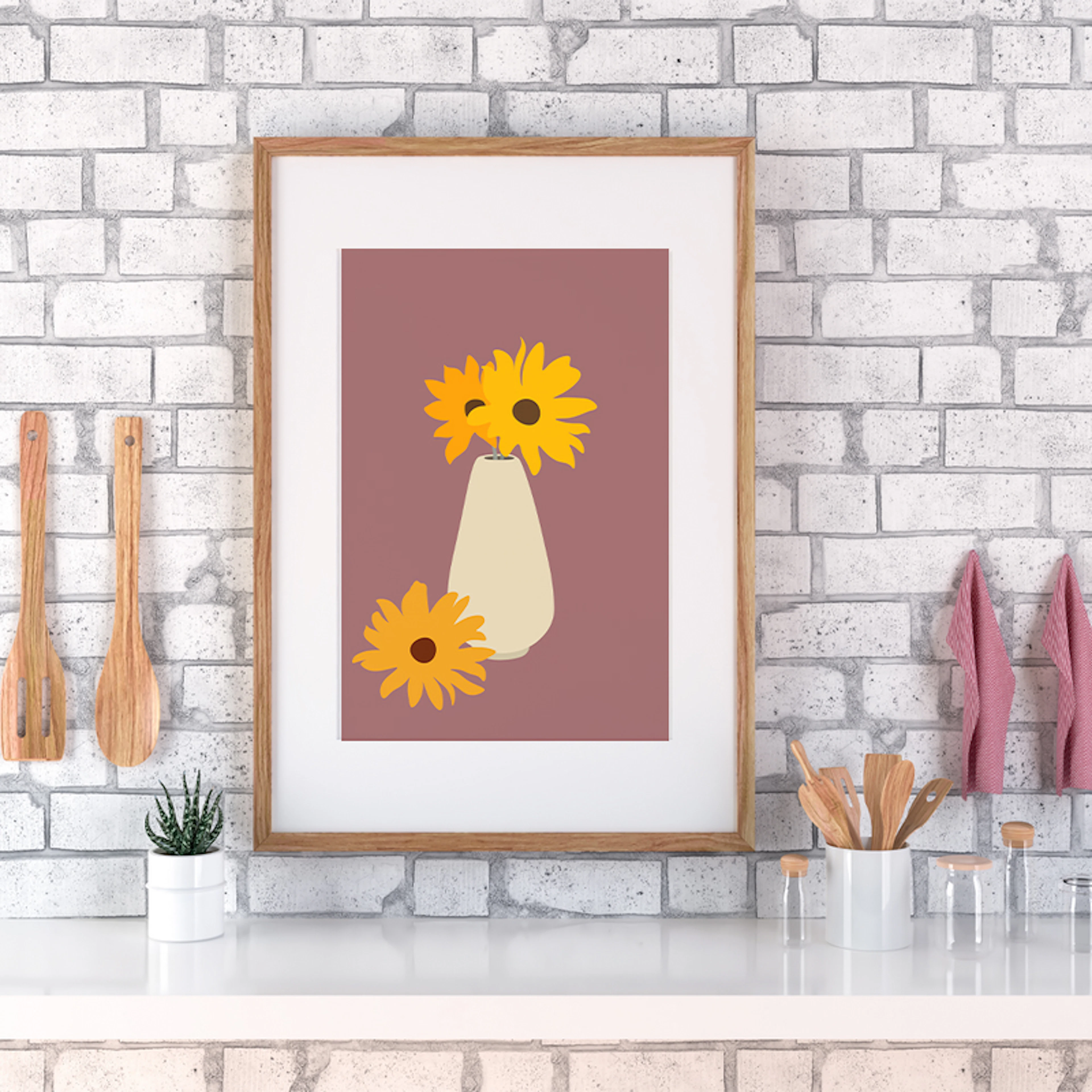 Minimalist Sunflowers Vase Illustration
