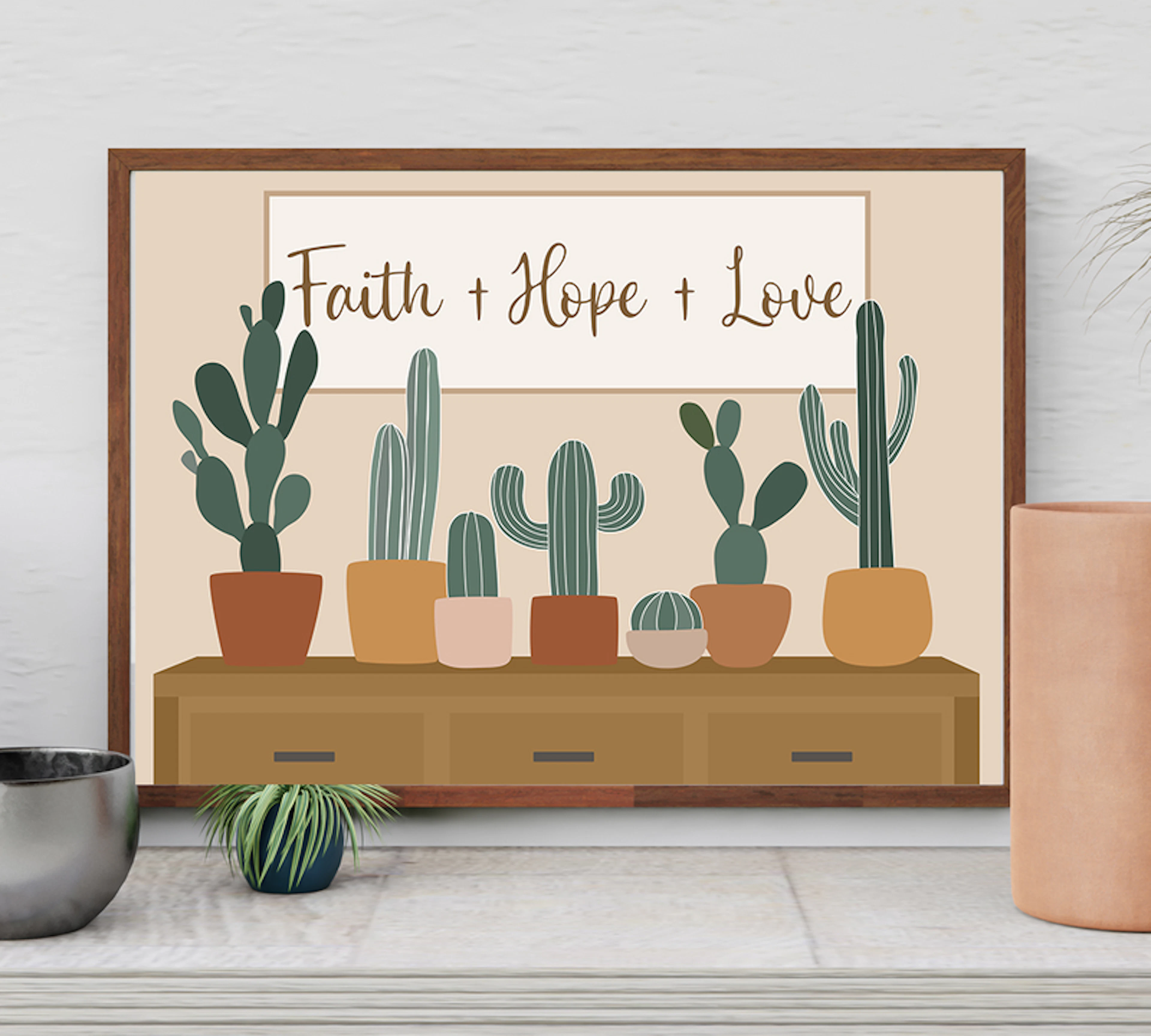 Faith Hope Love - Cactus Printable Art