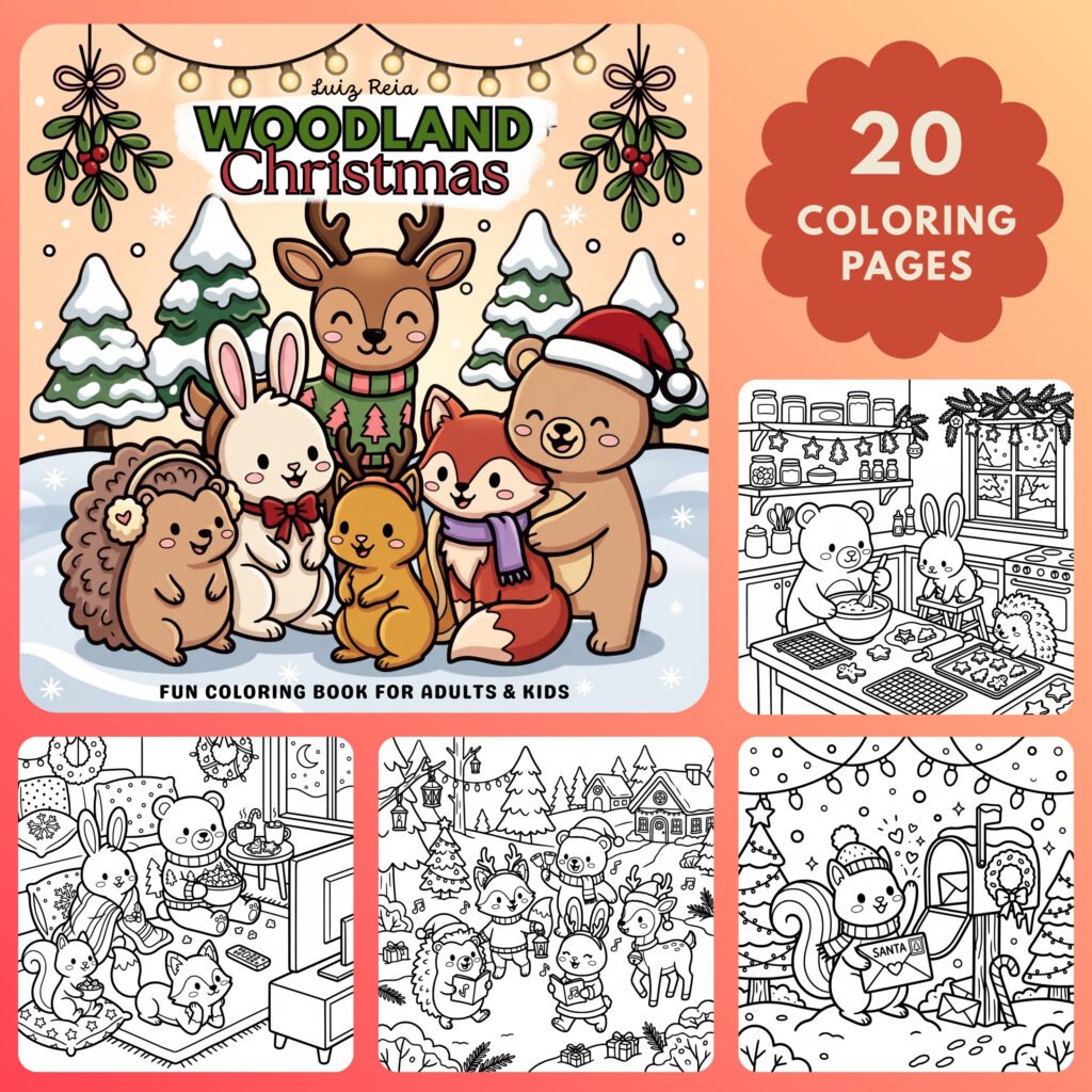 woodland christmas animal coloring pages digital download